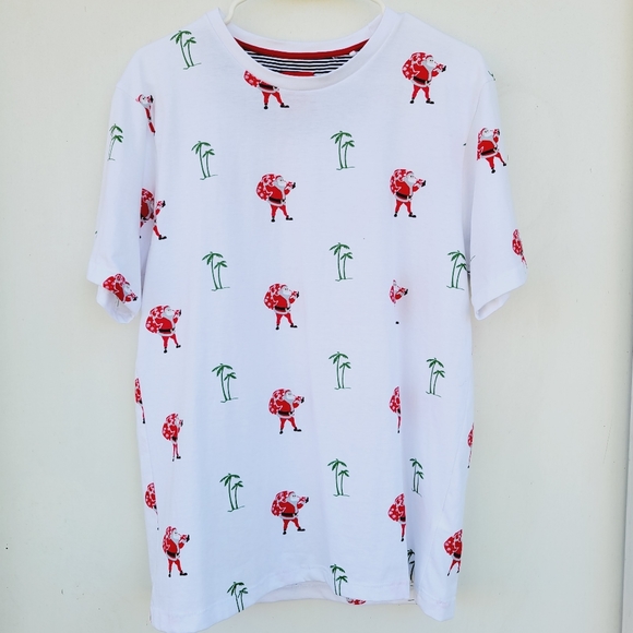 Denim & Flower Christmas Santa Palms summer tee size Large *Read* - Picture 1 of 15